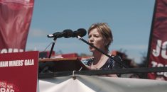 Clare William sspeaking at Miners' Gala 2017